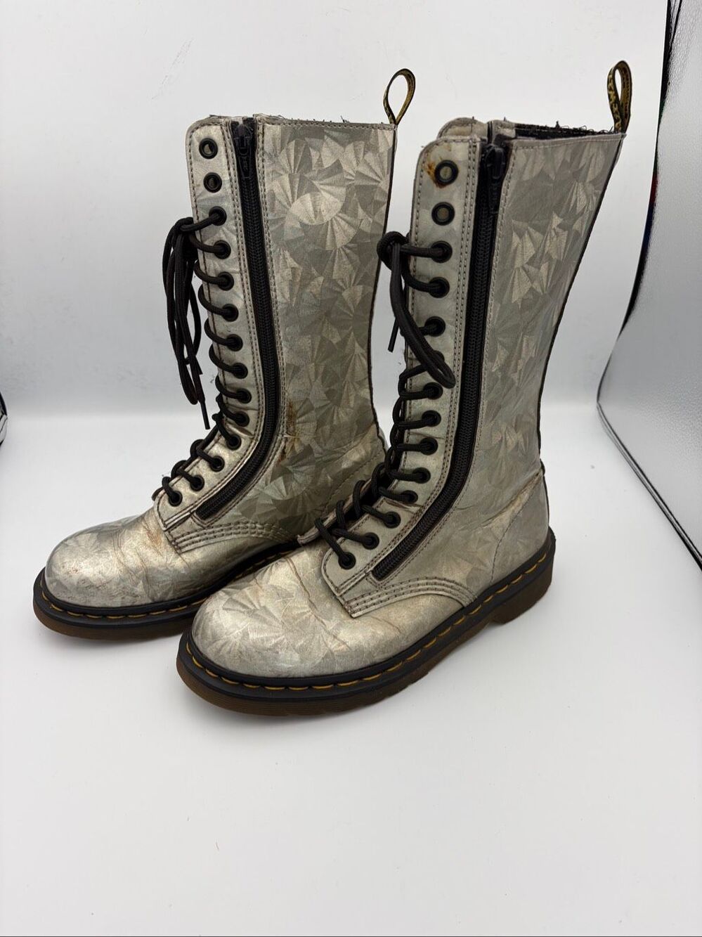 Vintage Rare Dr. Martens Lace Up Boots. Tall 14 eye lace up Dual side zippers Si